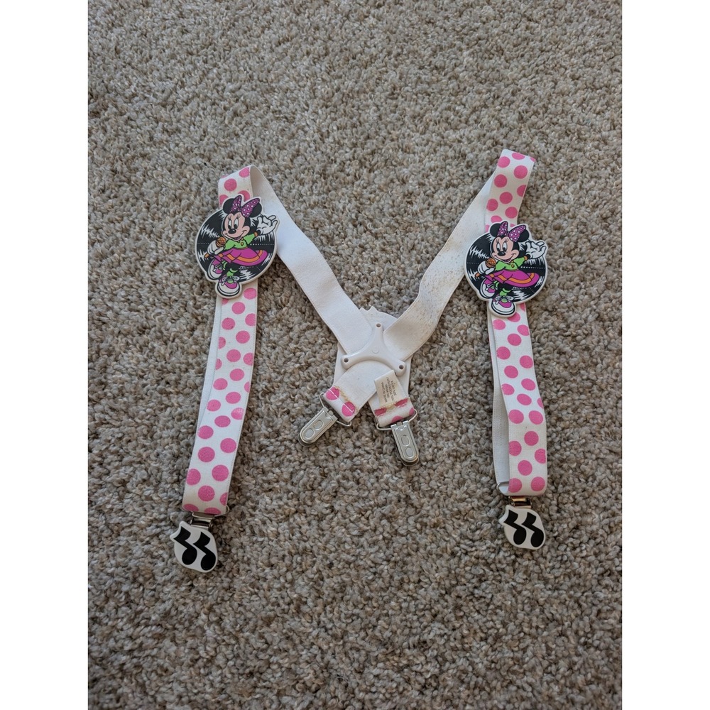 Vintage Disney Minnie Mouse Pink Polka Dot Kids Suspenders Mickey Jukebox 90s